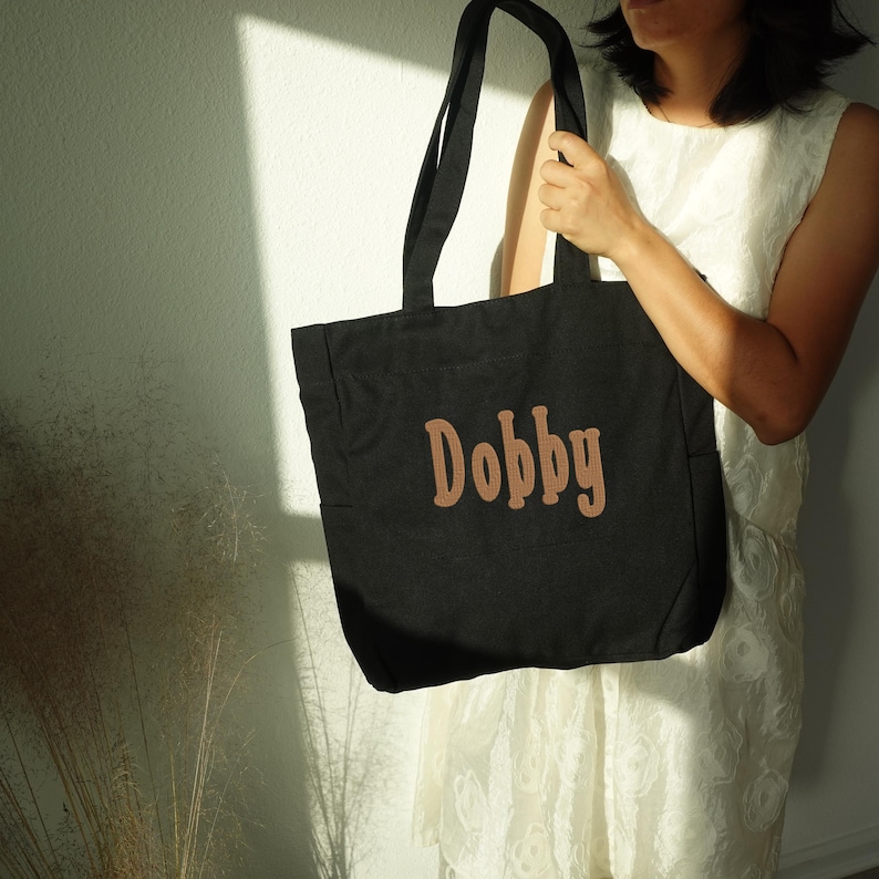 Bolsa de lona bordada: Bolsa grande com zíper para escola, laptop e viagens. Preto
