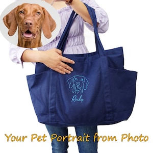 Haustier von Ihrem Foto Große Tragetasche, USA Schneller Versand, personalisierte Geschenke, Leinwand Hund Tragetasche, gesticktes Haustier Porträt, Tragetasche.