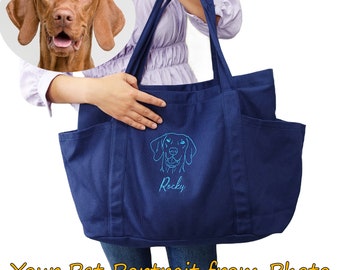 Custom Pet From Your Photo Large Tote Bag, USA Fast Shipping, Personalized Gifts,Canvas Dog ToteBag,Embroidered Pet Portrait,tote bag.