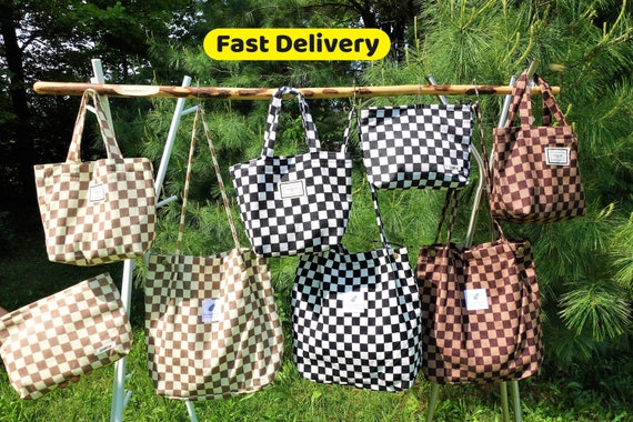 Personalized Corduroy Plaid Tote Bag: Embroidered Initial, Laptop Compatible