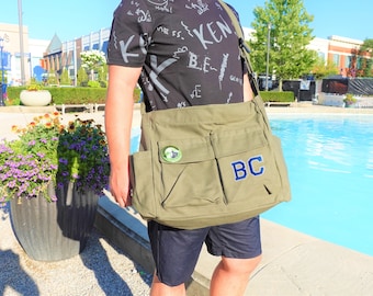 Personalized Canvas Crossbody Bag: Large Travel Bag with Zipper