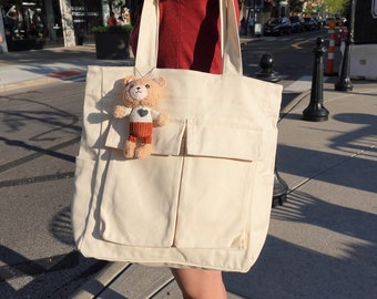 Personalized Embroidered Canvas Tote Bag: Extra Large Zippered Shoulder Bag
