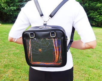Mochila Ita con estampado, monedero de anime kawaii, bolso transparente con ventana para exhibir alfileres, bolso Ita para hombro y bandolera.