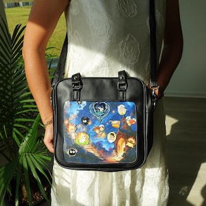 Crossbody Ita Bag with Patterned Insert, Shoulder Ita Bag, Pin Collector Bags, Itabag, Pin display bag, Pattern created with AI tools.