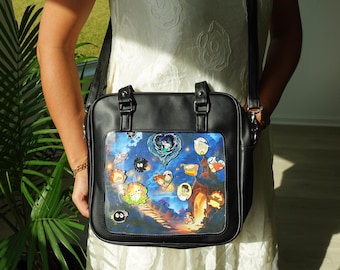 Crossbody Ita Bag with Patterned Insert: Kawaii Pin Display Bag, Anime Pins Itabag, Pin Trading Bag, Pin Collector Bag, Shoulder Ita Bag.