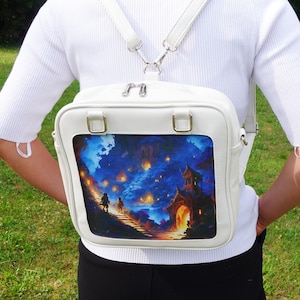 柄入り痛バッグ バックパック 多機能アニメピンディスプレイバッグ ショルダーバッグ 斜め掛け痛財布 かわいい クリアウィンドウ バックパック 痛バッグ