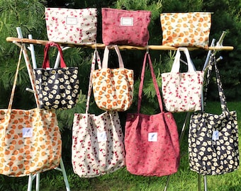 Floral Corduroy Tote Bag, Lunch Bag, and Makeup Bag, Cosmetic Purse, Cute Tote Bag, Courdory Tote Bag, Toiletry Travel.