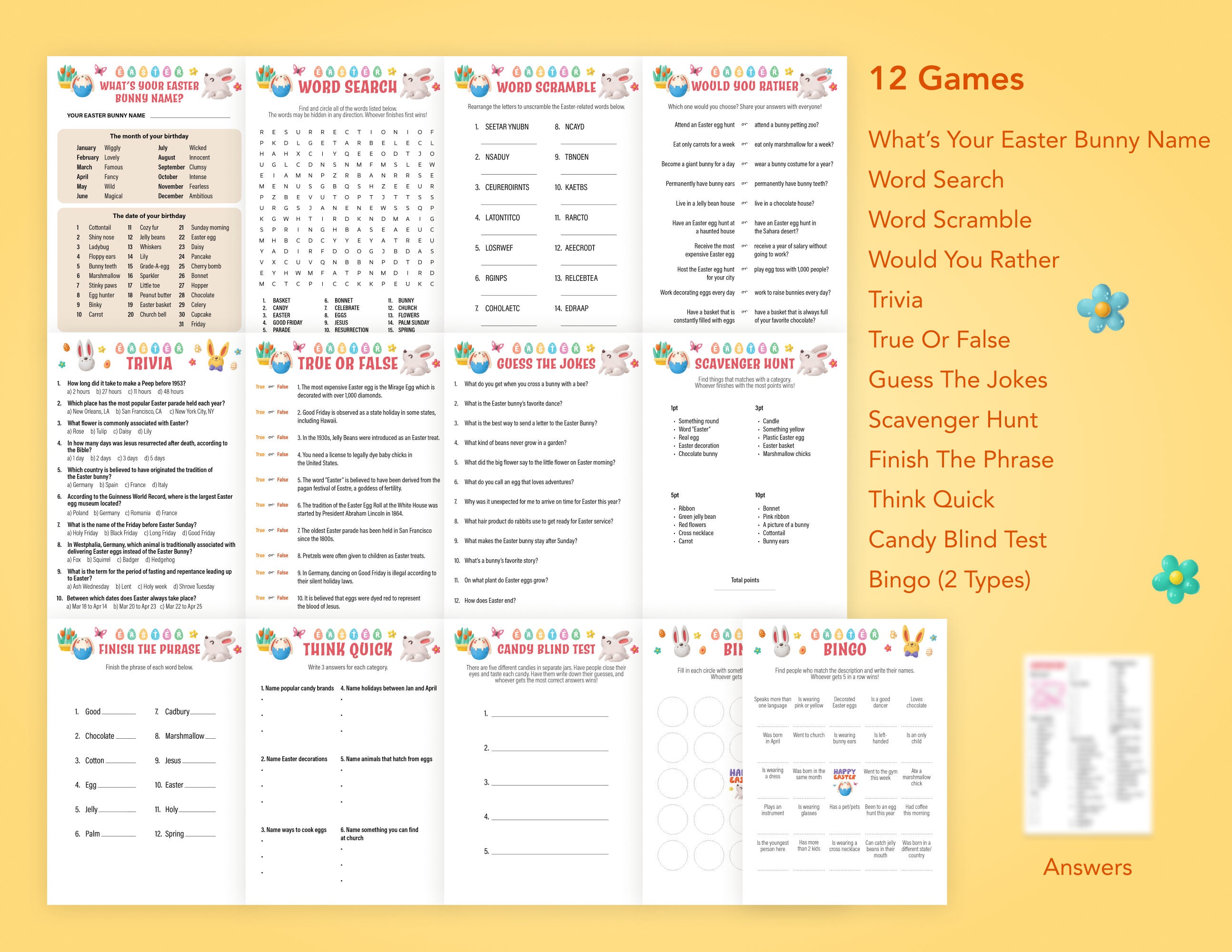 Easter Printable Game, Easter Game Bundle, Printable Games, Easter ...