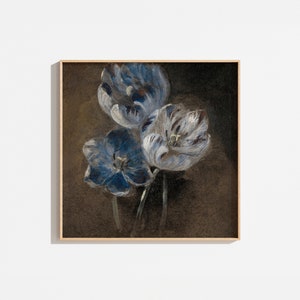 Vintage Moody Flower Painting | Square Wall Art | Printable Digital Download | French Style Art | Antique Original Art | Still Life