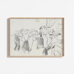 Vintage Abstract Sketch Print: Antique Black Ink Line Drawing (Digital Download)