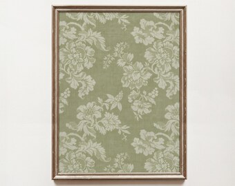 Sage Green Floral Fabric Art Print: Vintage Tapestry (Digital Download)
