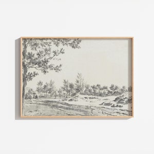 Vintage Tree Landscape Drawing: Neutral Antique Sketch (Printable Wall Art)