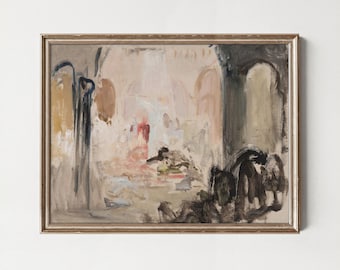 Vintage Abstract Landscape Painting: Warm Neutral Tones (Digital Download)