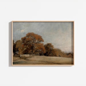 Vintage Autumn Landscape Painting: Rustic Farmhouse Wall Art (Digital Download)