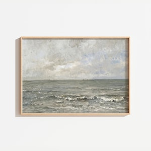 Vintage Coastal Watercolor Painting: Muted Beach Landscape (Digital Download)