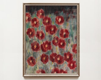 Abstract Red Floral Painting | Colorful Vintage Wall Art | Red Poppies | Digital Download | Printable