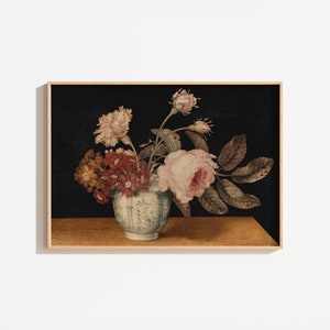 Vintage Moody Still Life Painting | PRINTABLE Art | Dark Floral Print | Vintage Vase of Flowers Painting | Antique Wall Art