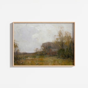 Vintage Autumn Landscape Painting: Rustic Farmhouse Wall Art (Digital Download)