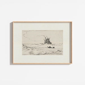 Vintage Nautical Boat Drawing | Antique Ink Drawing | Sailboat Print | Ocean Drawing | Printable