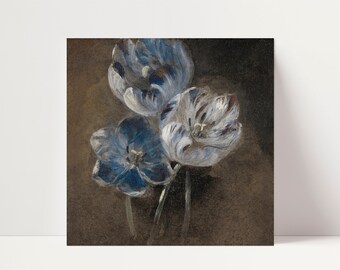 Vintage Moody Flower Painting | Square Wall Art | Printable Digital Download | French Style Art | Antique Original Art | Still Life