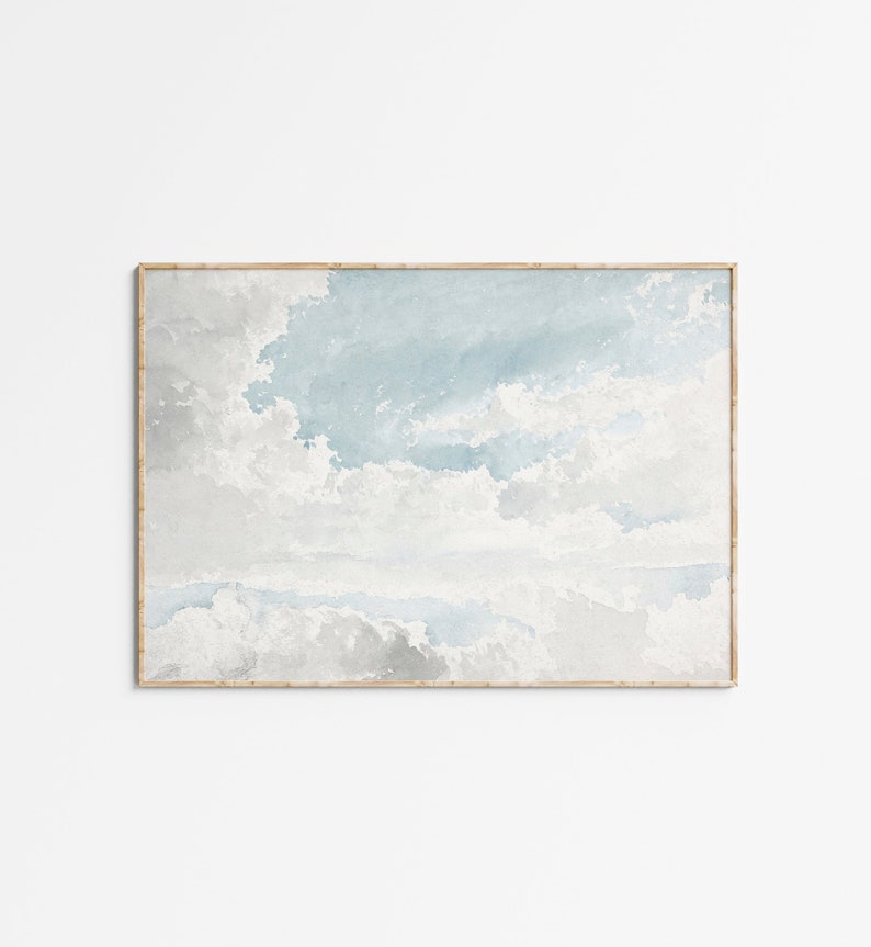 Vintage Cloud Painting Neutral Landscape Antique Print Neutral Sky Watercolor Painting PRINTABLE Art image 1