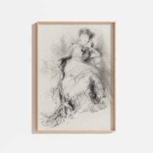 Vintage Woman Sketch Print: Antique Portrait Drawing (Digital Download)