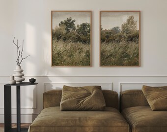 Vintage Landscape Print Set: Muted Field Art (Digital Download)