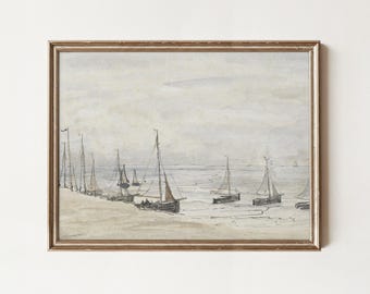 Vintage Boat Watercolor Painting: Nautical Seascape Art (Printable)