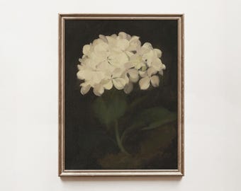 Vintage Hydrangea Still Life Painting: Moody Floral Art Print (Digital Download)