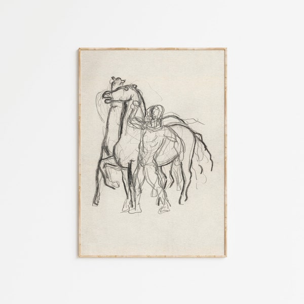 Vintage Black Ink Horse Sketch | Antique Line Drawing | PRINTABLE Art | Minimalist Sketch Art | Charcoal Sketch