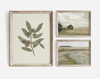 Vintage Green Gallery Wall Art: Botanical Sketch Prints (Digital Download)