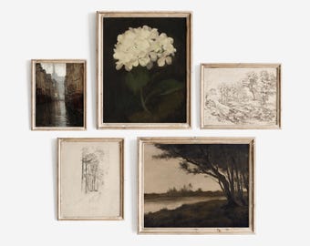 Vintage Gallery Wall Art Set: Moody Landscape & Still Life (Digital Download)