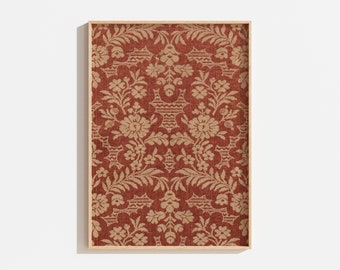 Antik textilväggkonst | Vintage blommig gobeläng | Höstfärger | Utskrivbar digital konst