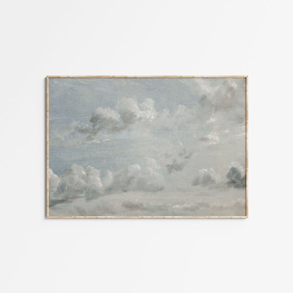 Vintage Cloud Painting, Neutral Landscape Antique Print