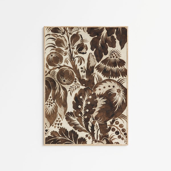 Vintage Brown Floral Tapestry Print Wall Art | Paisley French Cottagecore | Printable Digital Download