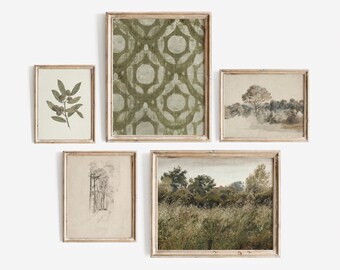 Vintage French Green Gallery Wall Art Prints (Digital Download)