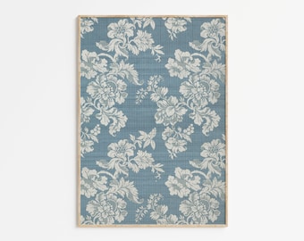Vintage Blue and White Textile | Antique Tapestry | Vintage Fabric Wall Art | Digital Printable Wall Art