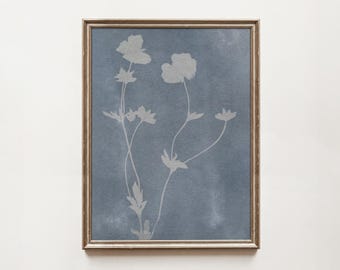 Muted Blue Floral Printable Wall Art | Vintage Watercolor Painting | Cottagecore Digital Download