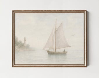 Vintage Nautical Sailboat Watercolor Print: Coastal Seascape Art (Digital Download)
