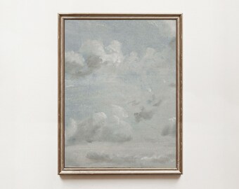 Vintage Cloud Painting: Muted Landscape Art Print (Digital Download)