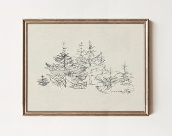 Vintage Pine Tree Sketch Print: Minimalist Christmas Art (Digital Download)