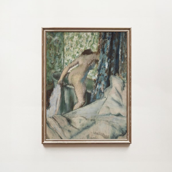 Impresión artística vintage de una mujer bañándose: boceto en blanco y negro (descarga digital)