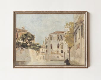 Vintage Cityscape Watercolor Painting: Neutral Antique Wall Art (Printable)