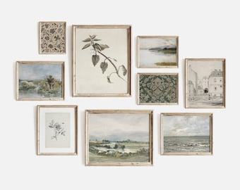 Vintage Gallery Wall Art Set: Neutral Antique Prints (Digital Download)