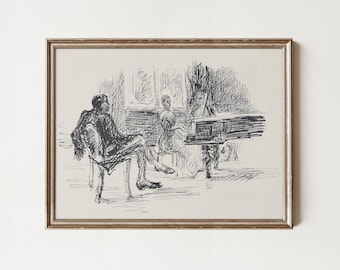 Vintage Klavier Tusche Skizze Zeichnung: Druckbare Figur Kunst (Digitaler Download)