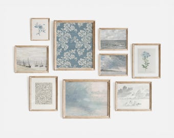 Blue French Cottage Gallery Wall Art: Vintage Prints Set (Digital Download)
