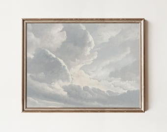 Vintage Cloud Painting | Neutral Sky Landscape Antique Print | Printable Downloadable Art