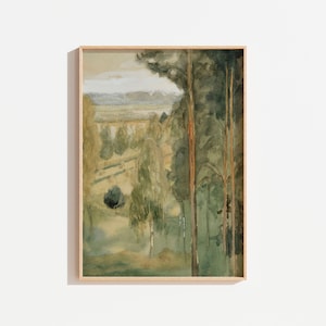 Vintage Tree Landscape Painting: Antique Farmhouse Wall Art (Printable)