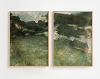 Forest Landscape Art Prints: Vintage Green Painting Set (Digital Download)