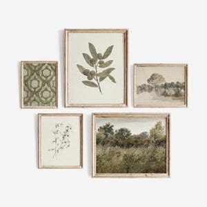 Vintage French Green Gallery Wall Art Prints: Botanical Landscape Set (Digital Download)